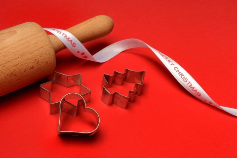 Rolling pin and cookie cutters, Christmas