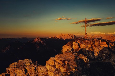 Thaneller summit at sunset in the Lechtal valley in Tyrol with a wonderful view of the surrounding