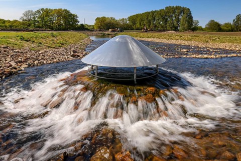 Haltern, North Rhine-Westphalia, Germany, flood protection on the River Lippe. Groundwater from the
