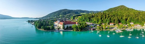 Bräustüberl and Schlosswirtschaft at Tegernsee, aerial view, Tegernsee, Bavaria, Germany, Europe