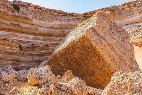 Eroded rock on a fossilised reef edge, Huqf stone desert, Arabian Peninsula, Sultanate of Oman