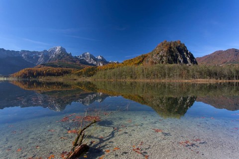 Autumn mood at lake Almsee, Grünau, Austria, Totes Gebirge, Europe