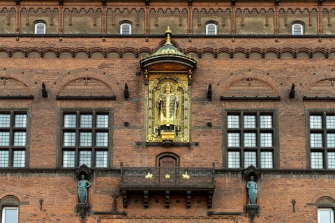 Figure of Bishop Absalon at Copenhagen City Hall on City Hall Square, Copenhagen, Denmark, Europe