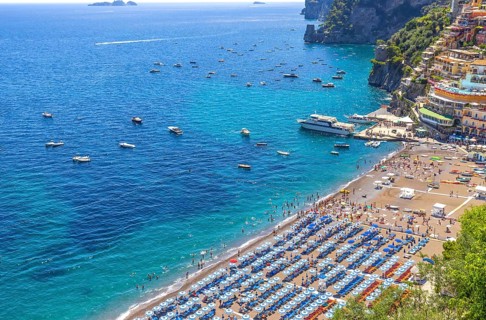 Scenic views of Positano Italian colorful architecture and landscapes on Amalfi Coast in Italy