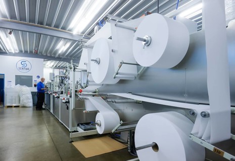 Wuppertal, North Rhine-Westphalia, Germany - FFP2 masks production Made In Germany at Sentias