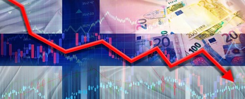 Finland financial crisis on economic graph. Financial fall of Finland on economy market