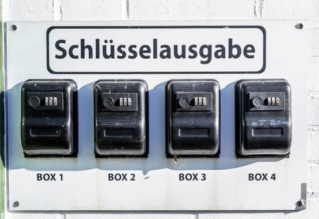 Key distribution boxes, safes, at a small hotel, guests receive a code with which they can open the