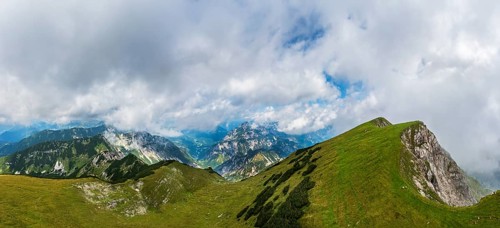 Drone image, view from the Gamsfeld into the Osterhorn group, Russbach, Salzkammergut, Salzburg