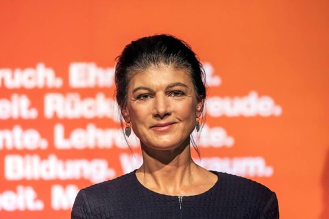 Sahra Wagenecht during her election campaign speech, portrait. Election event of the party Bündnis