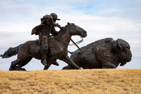 Oakley, Kansas - A sculpture of Buffalo Bill (William Frederick Cody) on horseback shooting a