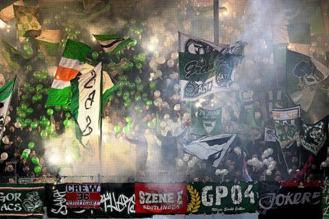 Fan block, fans, fan curve, flags, flags, atmosphere, atmospheric FC St. Gallen, Bengalos,