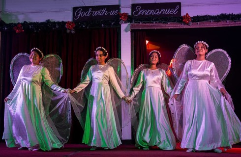 Artists perform in a nativity depicting the birth the baby Jesus on the Christmas eve, at a Church