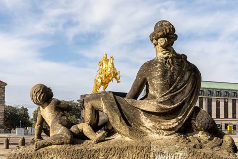 Group of figures from the eastern Nymph Fountain with the Golden Horseman, Neustädter Markt,