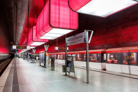 Hochbahn Hamburg metro metro station at Hafencity University station in Hamburg, Germany, Europe