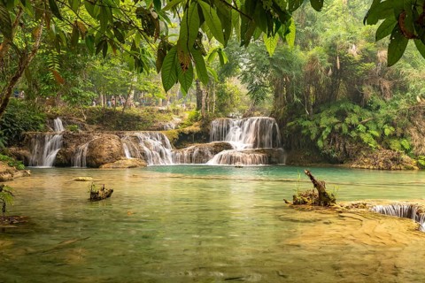 The multi-levelled Kuang Si waterfall near Luang Prabang, Laos, Asia