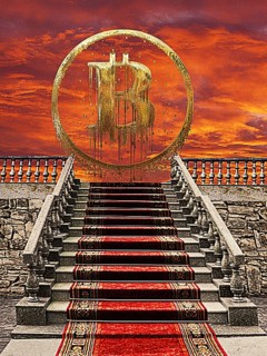Symbolic image, Bitcoin melting away as a questionable vision of the future, stock market prices,