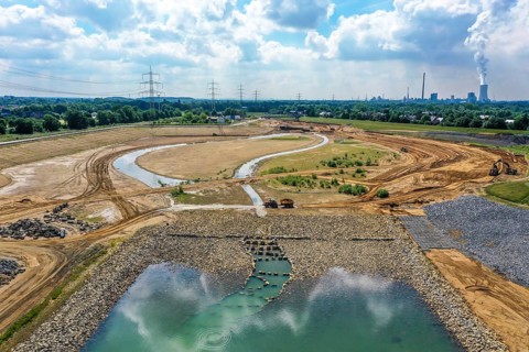 Dinslaken, Voerde, North Rhine-Westphalia, Germany, Emscher estuary into the Rhine. Construction