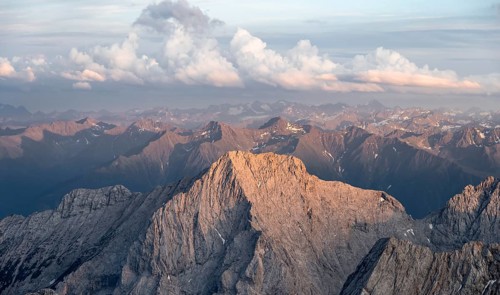 Summit of the Hochwand at sunset, Impressive rocky mountain landscape, Mountain panorama from the