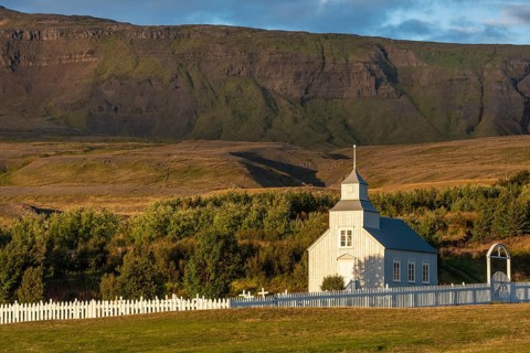 Church and cemetery, Hvammstangi, Westfjords, Northwest Iceland, Iceland, Europe
