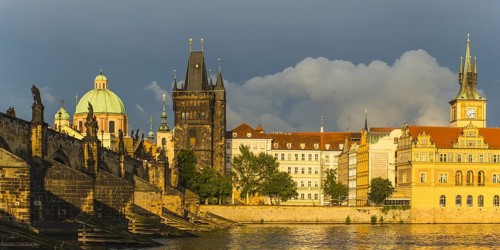 Vltava River with Charles Bridge, Karluv most, Old Town Bridge Tower, Bedrich Smetana Museum in the