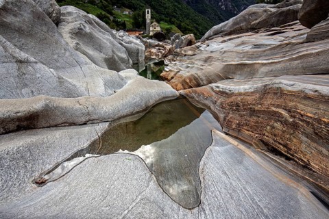 Rocks in the Verzasca River, behind Lavertezzo, Verzasca Valley, Valle Verzasca, Canton Ticino,