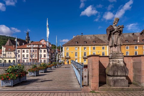 Nepomuk statue on the Gernsbach town bridge, Murg Valley, Black Forest, Baden-Württemberg, Germany,