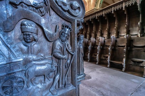 Wood carving on the choir of the monastery church, Maulbronn Monastery, Maulbronn,