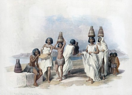 Nubian Women at Kortie on the Nile, Egypt, c. 1850, Historical, digitally restored reproduction
