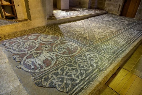 Medieval mosaic floor from the 12th century in the Abbey of Notre Dame de Ganagobie,