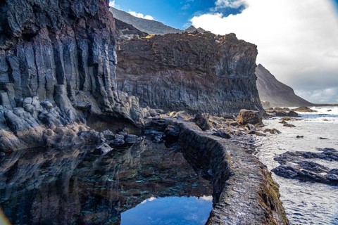 The natural volcanic pool Charco de la Laja, El Hierro, Canary Islands, Spain, Europe