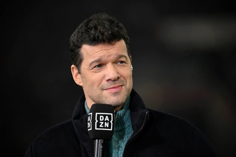 DAZN TV expert Michael Ballack, portrait, in an interview Microphone Microphone Logo MHPArena, MHP