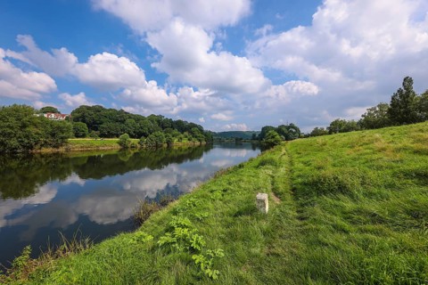 Hattingen, North Rhine-Westphalia, Germany - Landscape on the Ruhr, Ruhr bank with path