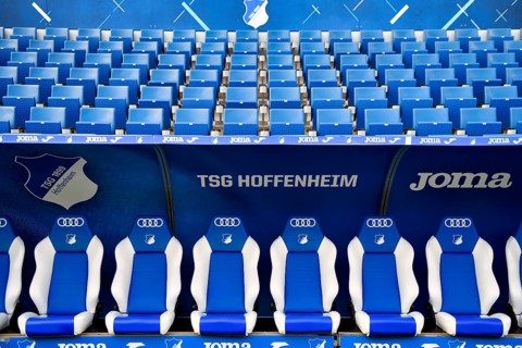 Substitute bench, TSG 1899 Hoffenheim, Logo, Audi, Joma, PreZero Arena, Sinsheim,