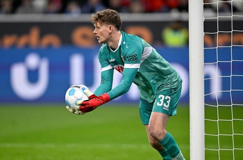 Goalkeeper Alexander Nübel VfB Stuttgart (33) Action PreZero Arena, Sinsheim, Baden-Württemberg,