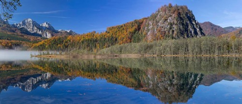 Autumn mood at lake Almsee, Grünau, Austria, Totes Gebirge, Europe