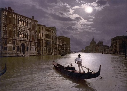 Canale Grande in moonlight, Venice, Italy, Historic, digitally restored reproduction from a 19th