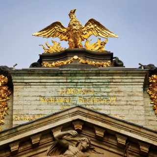 Baroque façade of the guild house La Louve, Guild of Archers of St Sebastian, Grand-Place, Grote