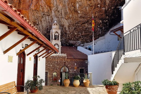 Greek Orthodox Monastery of Elona, Moni Elonis on the cliffs, Parnon Mountains, Arcadia,