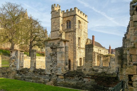 Ruins of medieval Bishops' Palace, city of Lincoln, Lincolnshire, England, UK