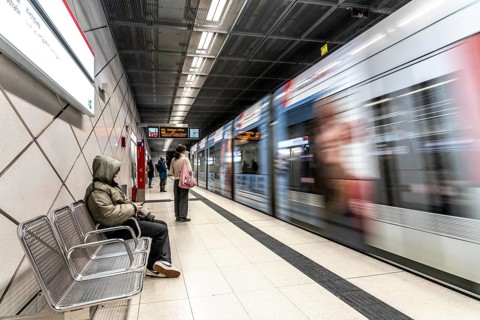 Modern underground station on the Wehrhahn line, Kirchplatz, 6 new stations, opened in 2016, on the
