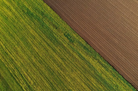 Drone view, green and ploughed fields, agricultural landscape, Innviertel, Upper Austria, Austria,