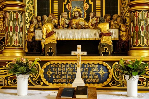 Church altar depicting the institution of the Lord's Supper, Elmelunde Kirke, Elmelunde Church and