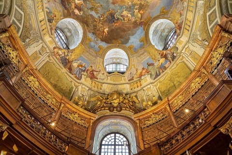 Ceiling frescoes in the State Hall of the Austrian National Library in Vienna, Austria, Europe
