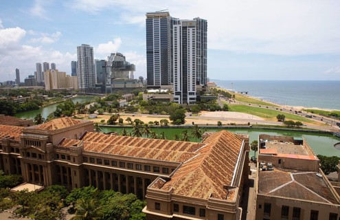 Skyline Galle Face Green, in front the former government palace, Colombo, Western Province, Sri