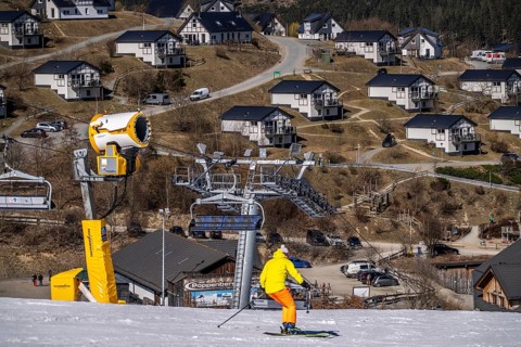 Winter sports area in the Sauerland, Winterberg ski lift carousel, artificial snow slopes,
