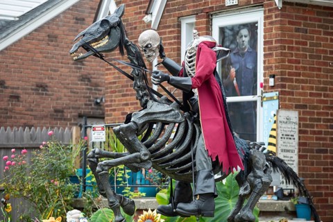 Detroit, Michigan - Halloween decoration on the lawn of a home.