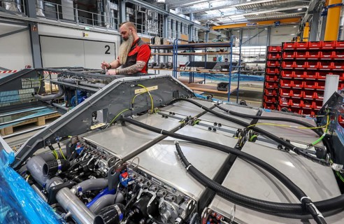 Herten, North Rhine-Westphalia, Germany, Cummins Hydrogenics fuel cell factory. An employee