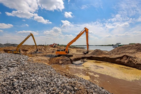 Dinslaken, Voerde, North Rhine-Westphalia, Germany, Emscher estuary into the Rhine. Construction