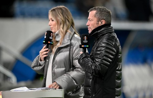 RTL presenter Laura Papendick in an interview, microphone, microphone, logo, with TV expert Lothar