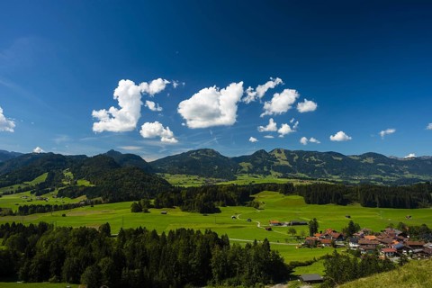Rubi near Oberstdorf, behind it the Hörner group, Illertal, Allgäu, Bavaria, Germany, Europe